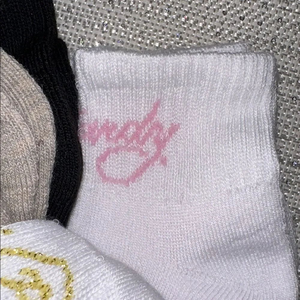 Ed Hardy White Black Tan Super Soft Tattoo Art Cushioned Quarter Socks 8 pack